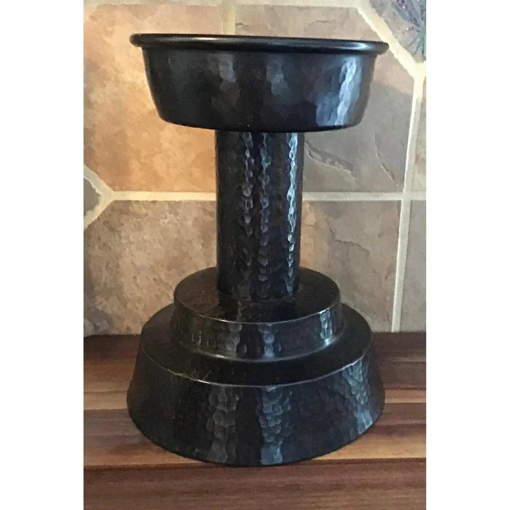 Pottery Barn Hammered Bronze Pillar Candle Holder Dark Brown Pedestal 7.25 inch